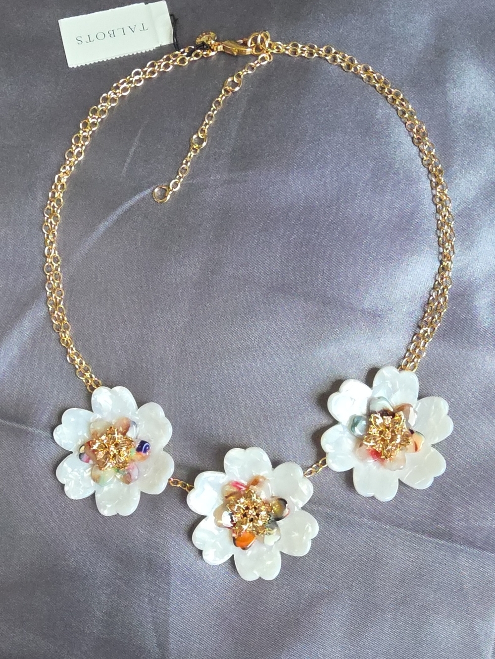 Stunning TALBOTS Three Marbled FLOWERS Mother Of Pearl Multi Color NWT